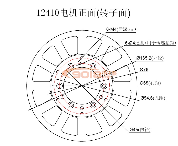 昊极12410/3.3Nm空心轴永磁直流无刷电机马达 低速力矩型 盘式超薄扁平 多极 有感带霍尔