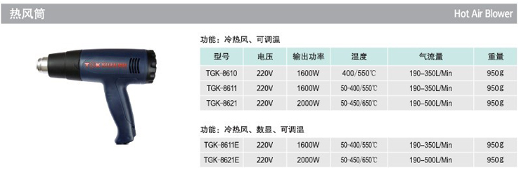 德至高 TGK 8611 工业用电热风 1600W 热风筒 热风枪